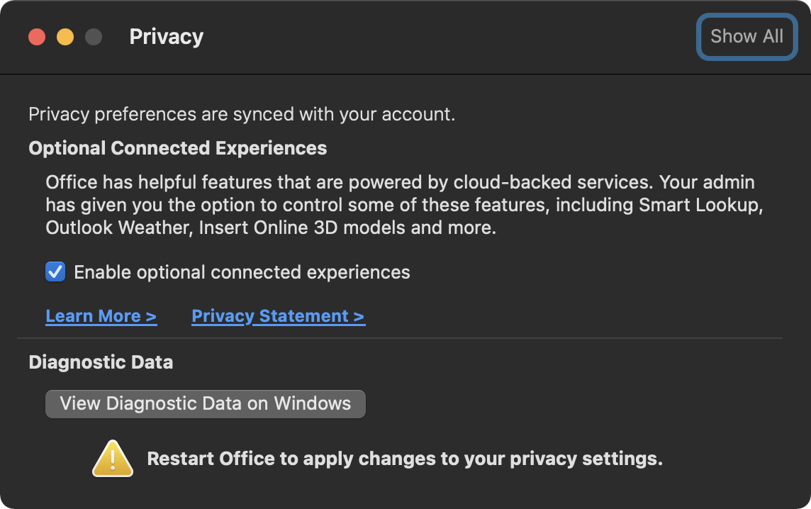 Activer les expériences connectées optionnelles