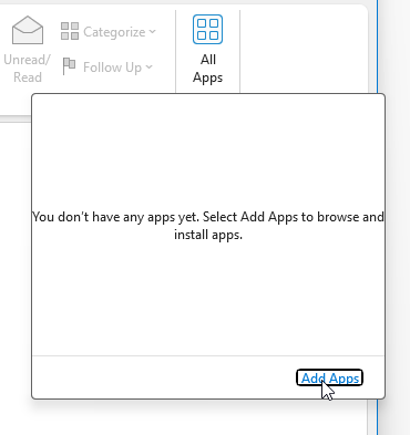 Icône Apps dans Outlook Classic