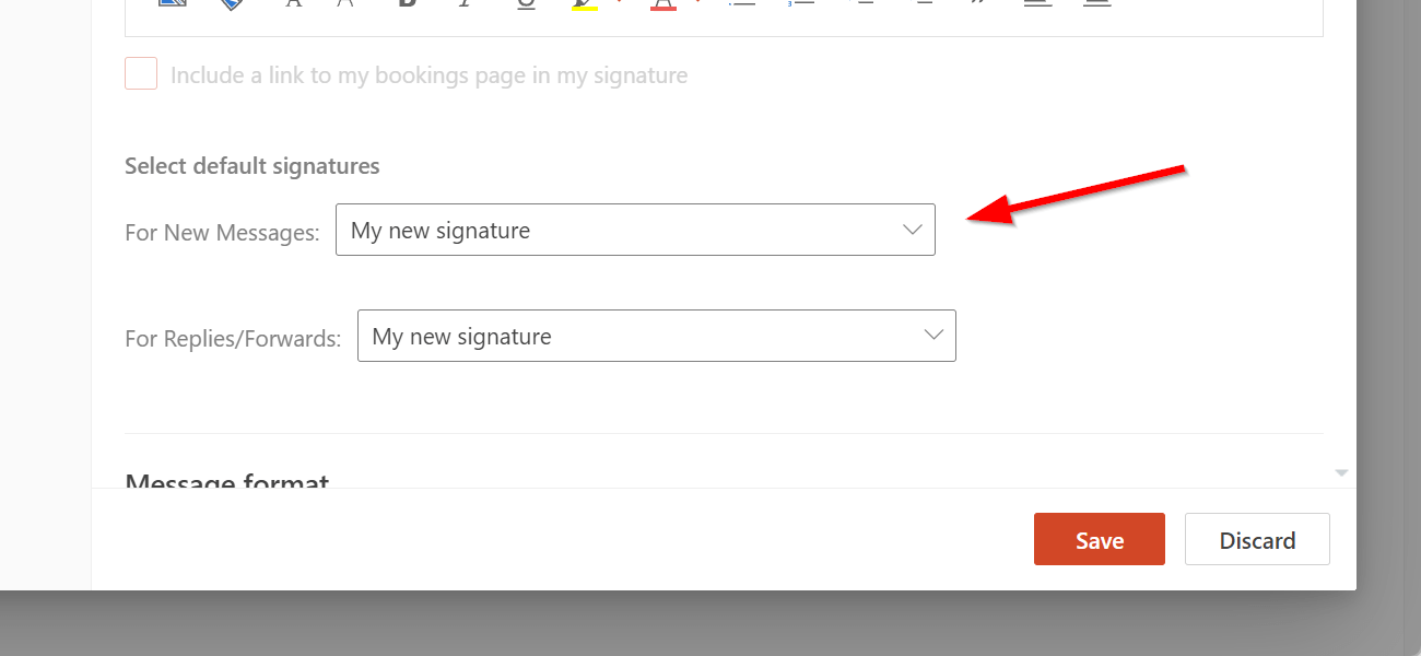 Inclure automatiquement la signature dans les nouveaux messages dans le Nouveau Outlook et sur le Web - outlook.office.com