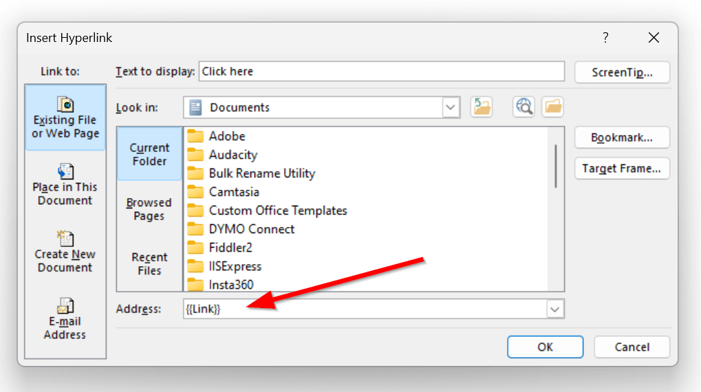 Définir le lien vers la colonne de la feuille de calcul