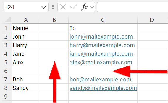 Tableur avec des colonnes vides