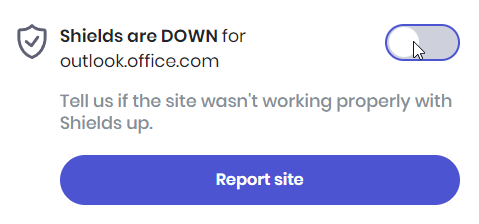 Capture d'écran d'un bouclier de confidentialité Brave désactivé
